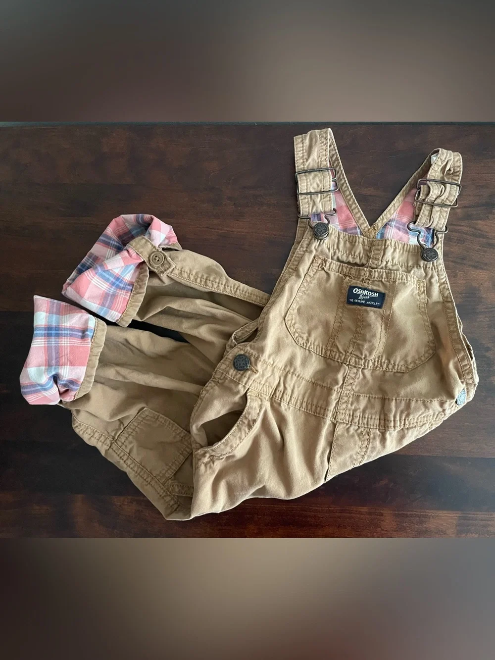 Toddler Boys 4T OshKosh B’gosh Khaki Flannel Overalls